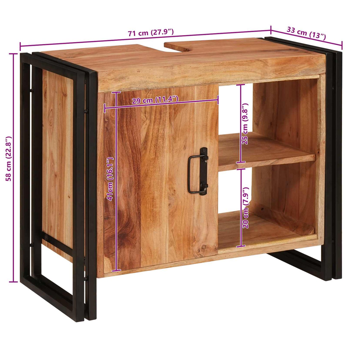 Wastafelkast met plank Bruin 71 x 33 x 58 cm Massief Acaciahout is nu te koop bij PeponiXL, paradijselijk wonen!