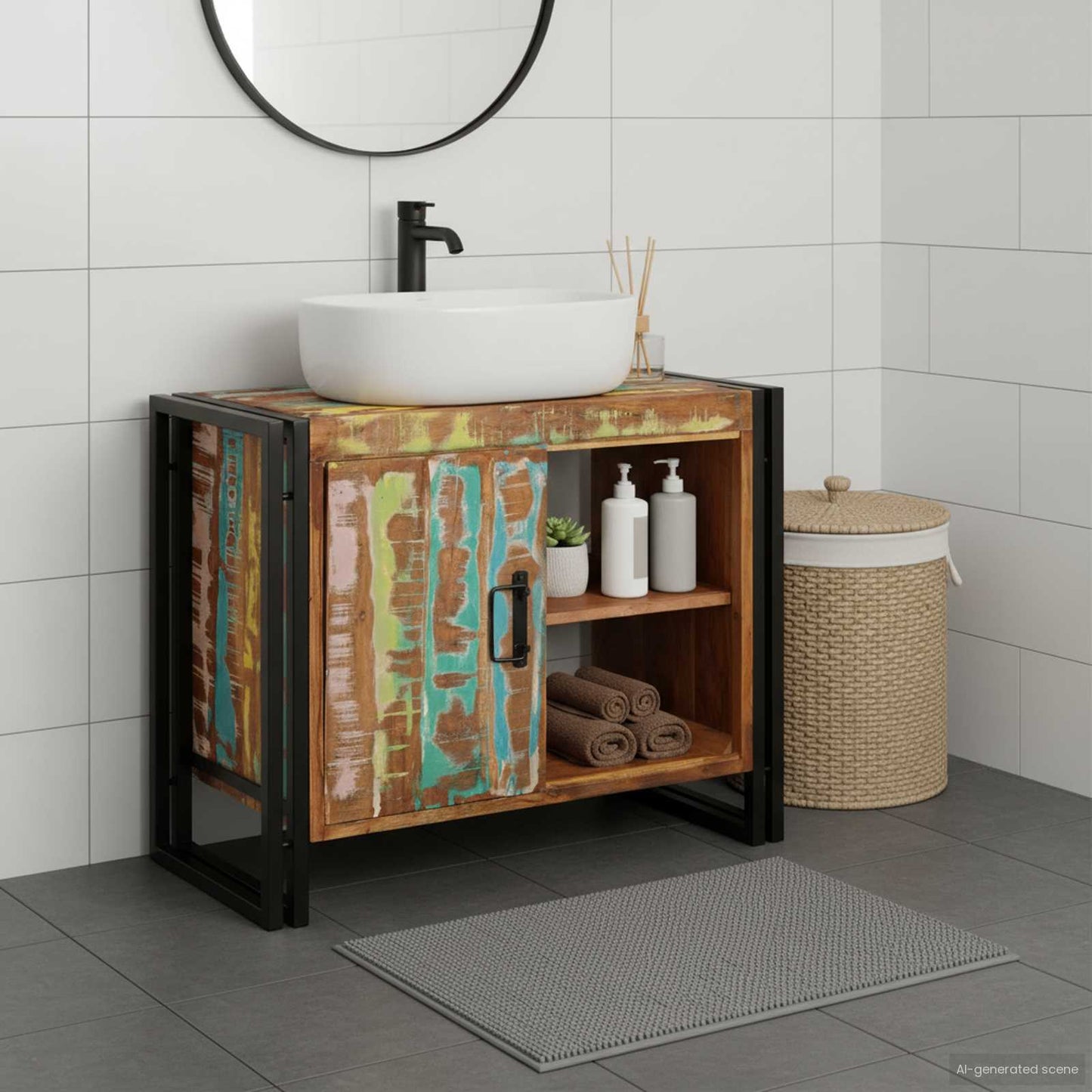 Wastafelkast Multikleur 71 x 33 x 58 cm Massief Gerecycled Hout is nu te koop bij PeponiXL, paradijselijk wonen!