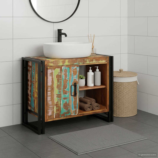 Wastafelkast Multikleur 71 x 33 x 58 cm Massief Gerecycled Hout is nu te koop bij PeponiXL, paradijselijk wonen!