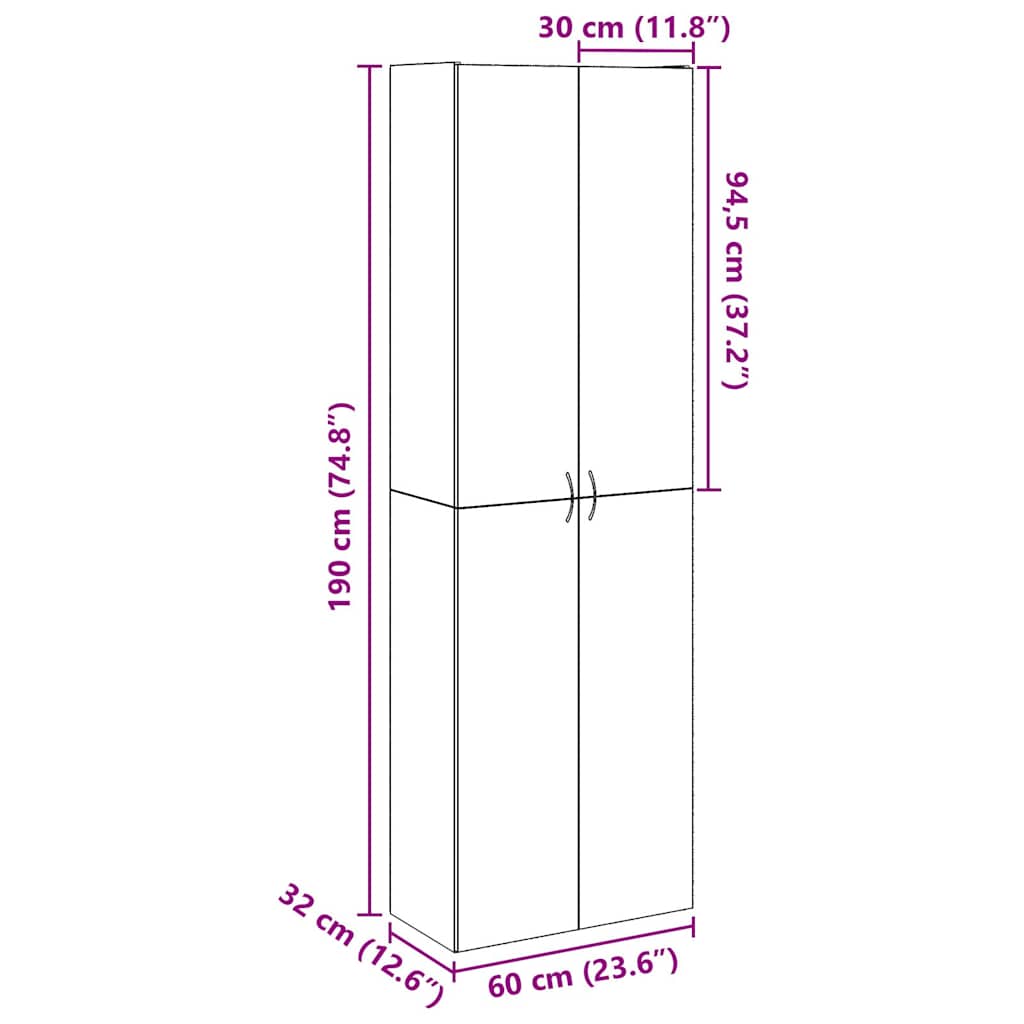 Hoge kast 60x32x190 cm bewerkt hout artisanaal eikenkleur is nu te koop bij PeponiXL, paradijselijk wonen!