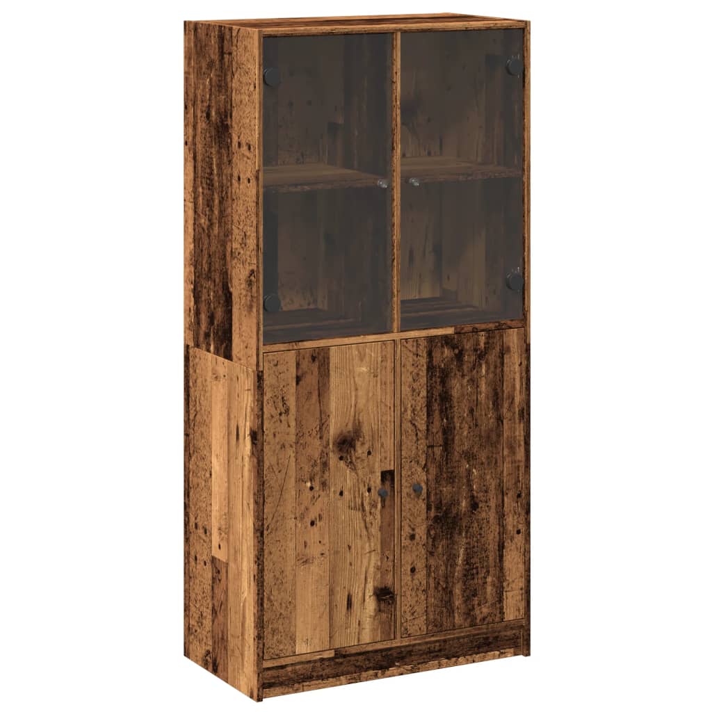 Hoge kast met deuren 68x37x142 cm bewerkt hout oud houtkleurig is nu te koop bij PeponiXL, paradijselijk wonen!