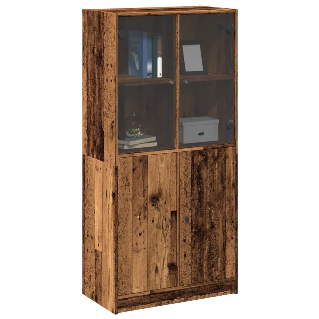 Hoge kast met deuren 68x37x142 cm bewerkt hout oud houtkleurig is nu te koop bij PeponiXL, paradijselijk wonen!