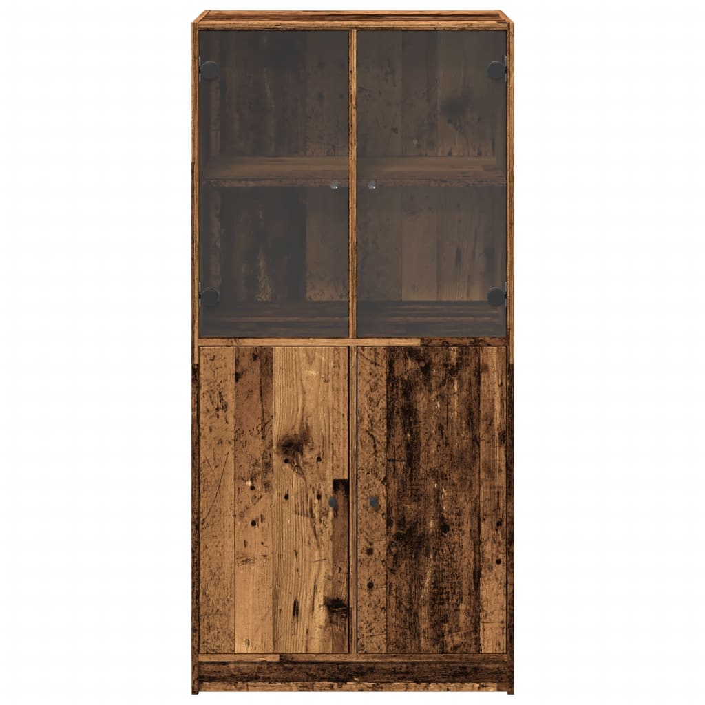 Hoge kast met deuren 68x37x142 cm bewerkt hout oud houtkleurig is nu te koop bij PeponiXL, paradijselijk wonen!