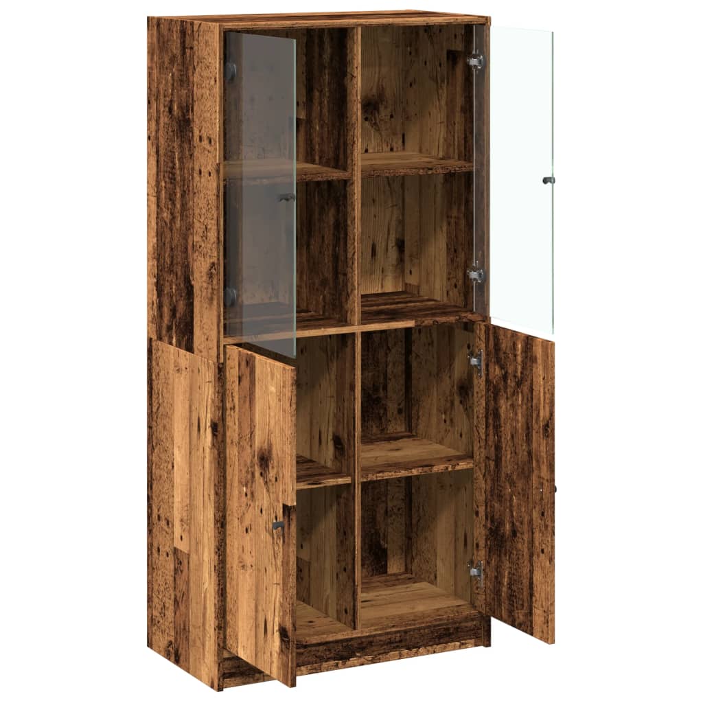 Hoge kast met deuren 68x37x142 cm bewerkt hout oud houtkleurig is nu te koop bij PeponiXL, paradijselijk wonen!