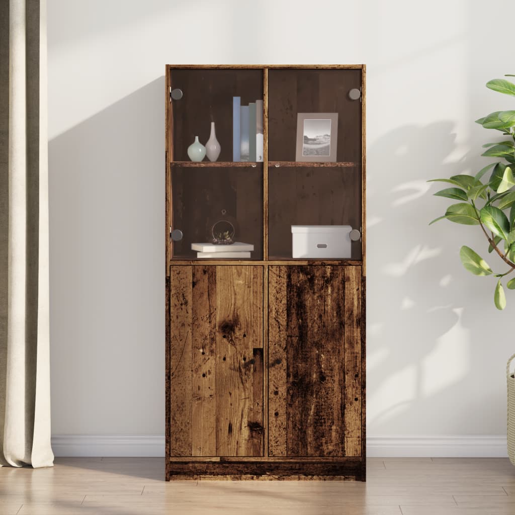 Hoge kast met deuren 68x37x142 cm bewerkt hout oud houtkleurig is nu te koop bij PeponiXL, paradijselijk wonen!