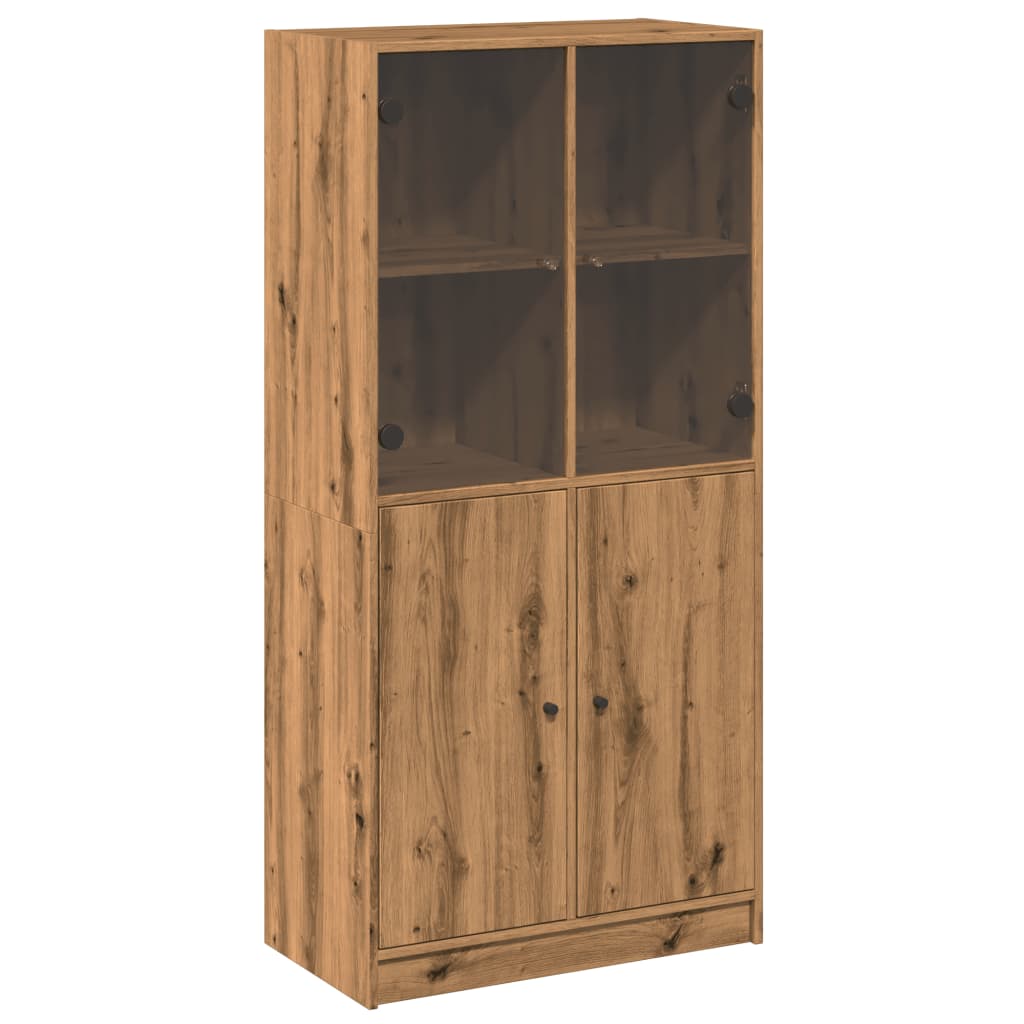 Hoge kast met deuren 68x37x142 cm bewerkt hout artisanaal eiken is nu te koop bij PeponiXL, paradijselijk wonen!