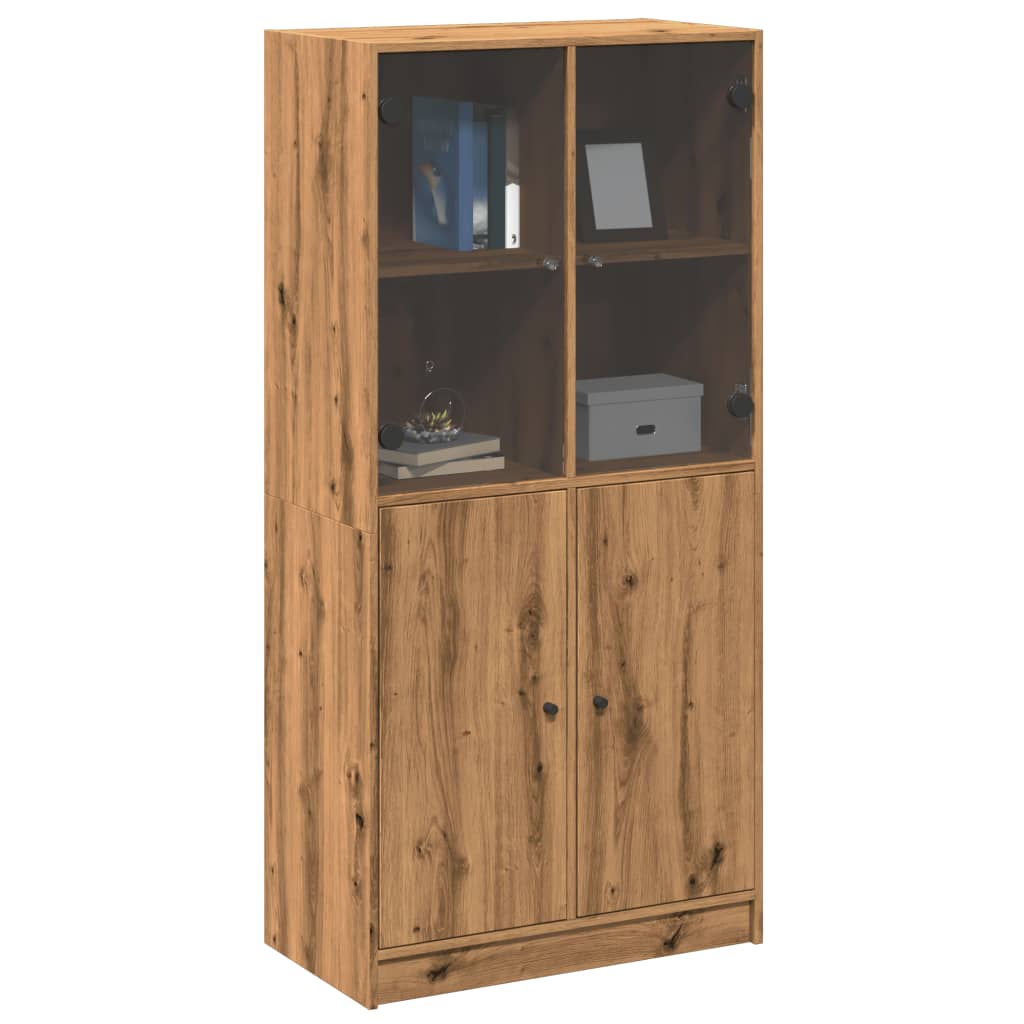 Hoge kast met deuren 68x37x142 cm bewerkt hout artisanaal eiken is nu te koop bij PeponiXL, paradijselijk wonen!