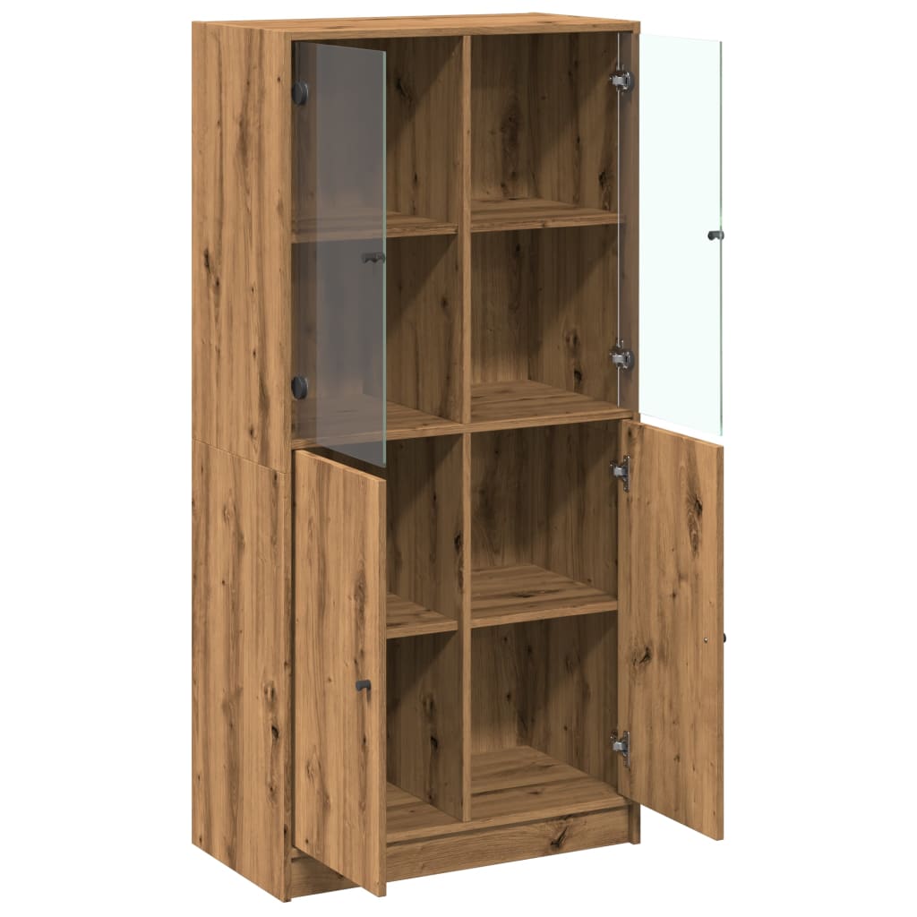 Hoge kast met deuren 68x37x142 cm bewerkt hout artisanaal eiken is nu te koop bij PeponiXL, paradijselijk wonen!