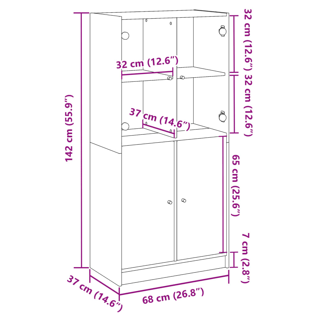 Hoge kast met deuren 68x37x142 cm bewerkt hout artisanaal eiken is nu te koop bij PeponiXL, paradijselijk wonen!