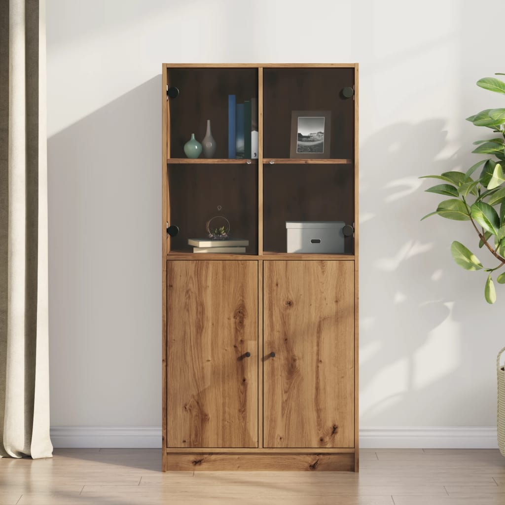 Hoge kast met deuren 68x37x142 cm bewerkt hout artisanaal eiken is nu te koop bij PeponiXL, paradijselijk wonen!