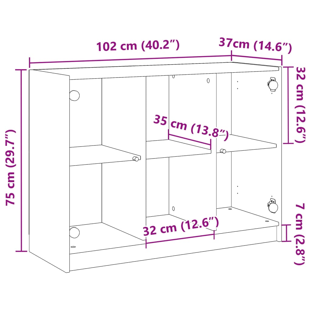 Dressoir 102x37x75,5 cm bewerkt hout oud houtkleurig is nu te koop bij PeponiXL, paradijselijk wonen!