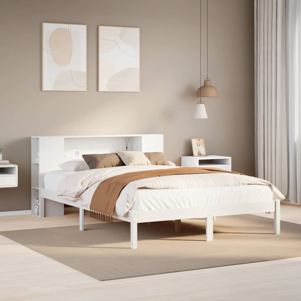 Bed met boekenkast zonder matras grenenhout wit 140x200 cm is nu te koop bij PeponiXL, paradijselijk wonen!