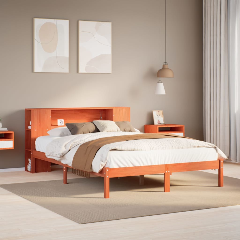 Bed met boekenkast zonder matras grenenhout wasbruin 140x190 cm is nu te koop bij PeponiXL, paradijselijk wonen!
