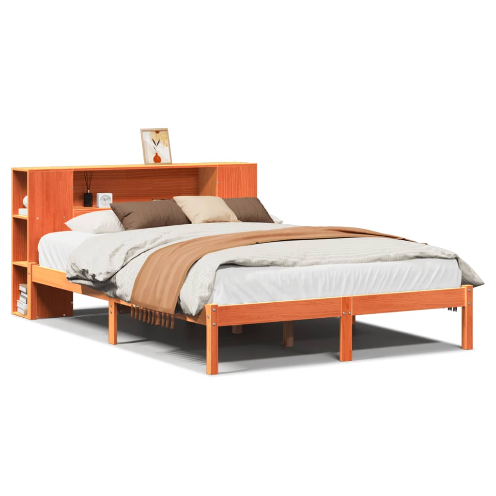 Bed met boekenkast zonder matras grenenhout wasbruin 140x200 cm is nu te koop bij PeponiXL, paradijselijk wonen!