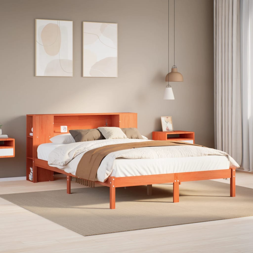 Bed met boekenkast zonder matras grenenhout wasbruin 140x200 cm is nu te koop bij PeponiXL, paradijselijk wonen!
