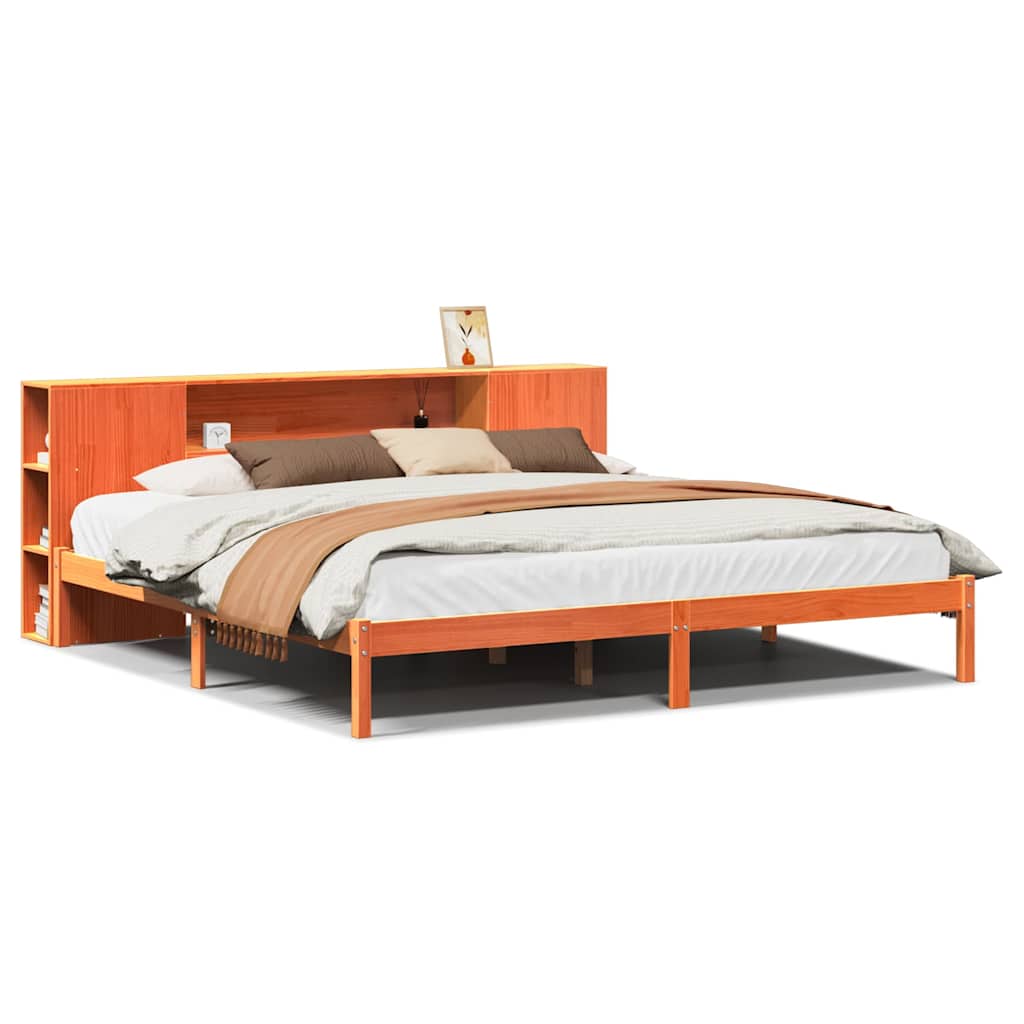 Bed met boekenkast zonder matras grenenhout wasbruin 180x200 cm