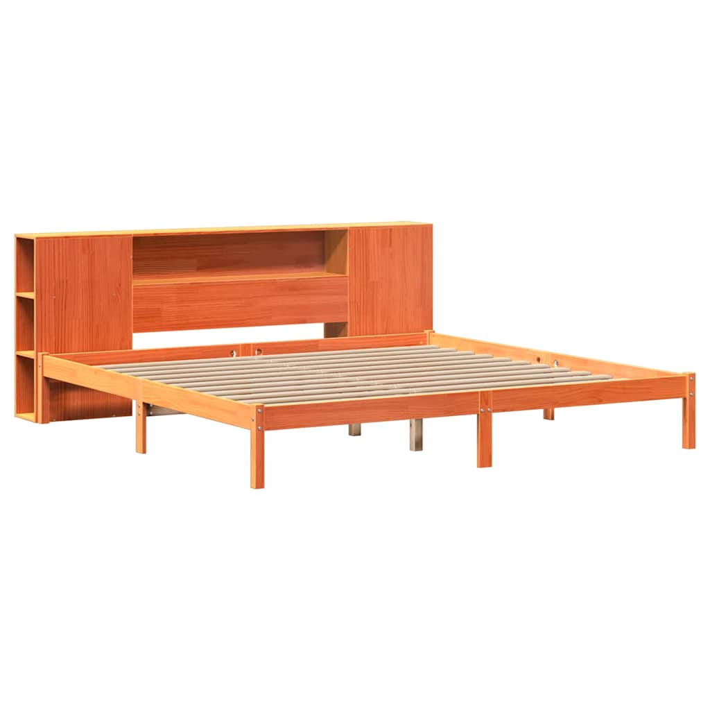 Bed met boekenkast zonder matras grenenhout wasbruin 180x200 cm