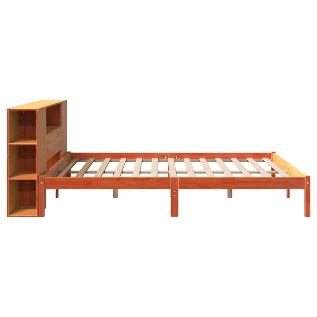 Bed met boekenkast zonder matras grenenhout wasbruin 180x200 cm