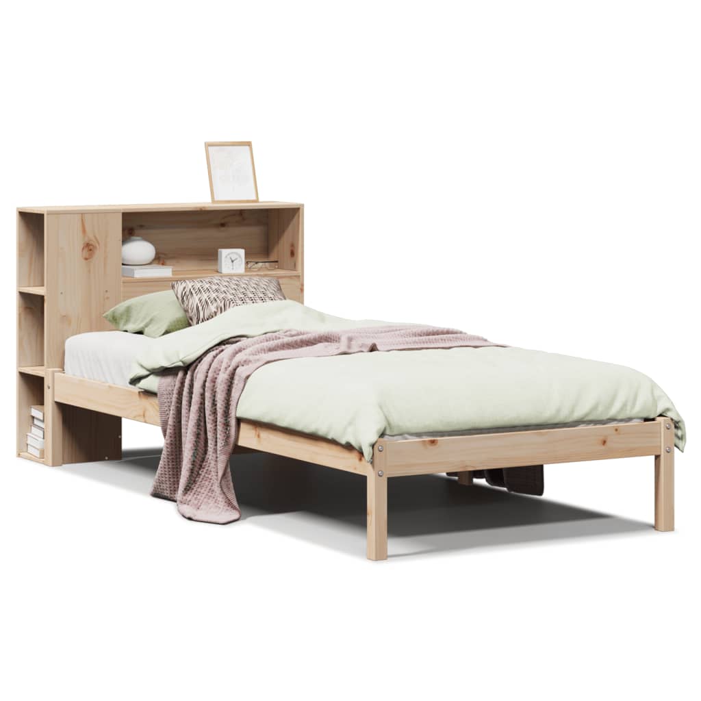 Bed met boekenkast zonder matras massief grenenhout 90x200 cm