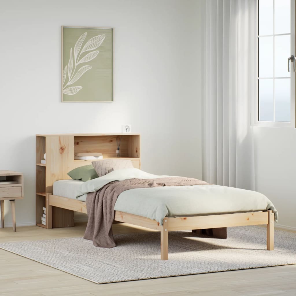 Bed met boekenkast zonder matras massief grenenhout 90x200 cm