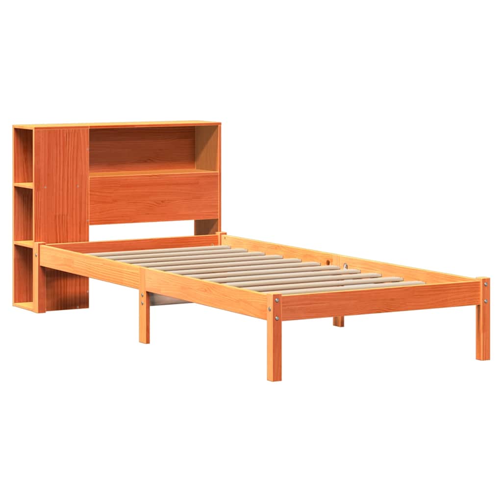Bed met boekenkast zonder matras grenenhout wasbruin 75x190 cm