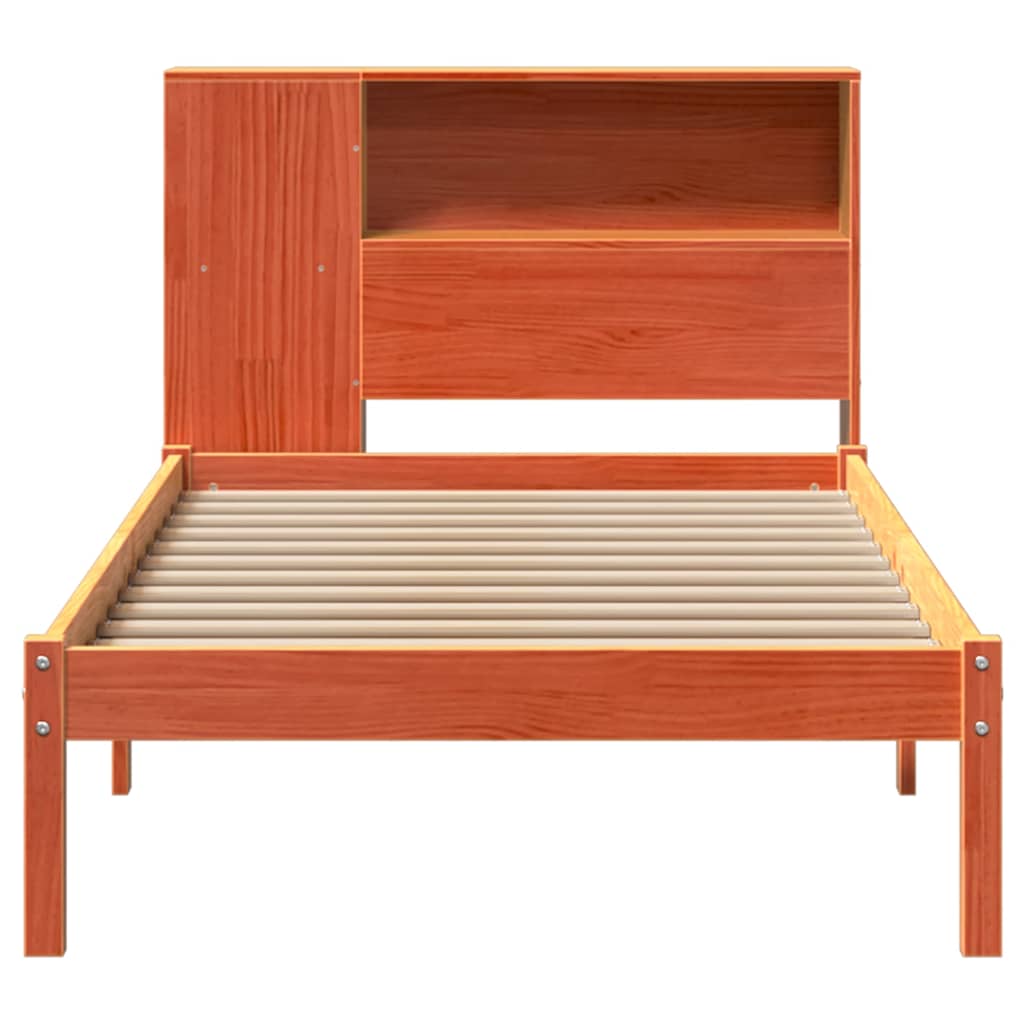 Bed met boekenkast zonder matras grenenhout wasbruin 75x190 cm