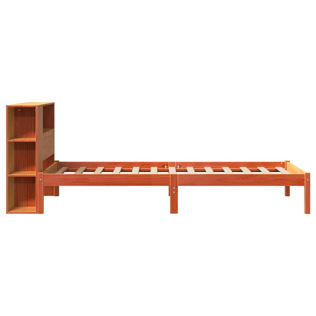 Bed met boekenkast zonder matras grenenhout wasbruin 75x190 cm