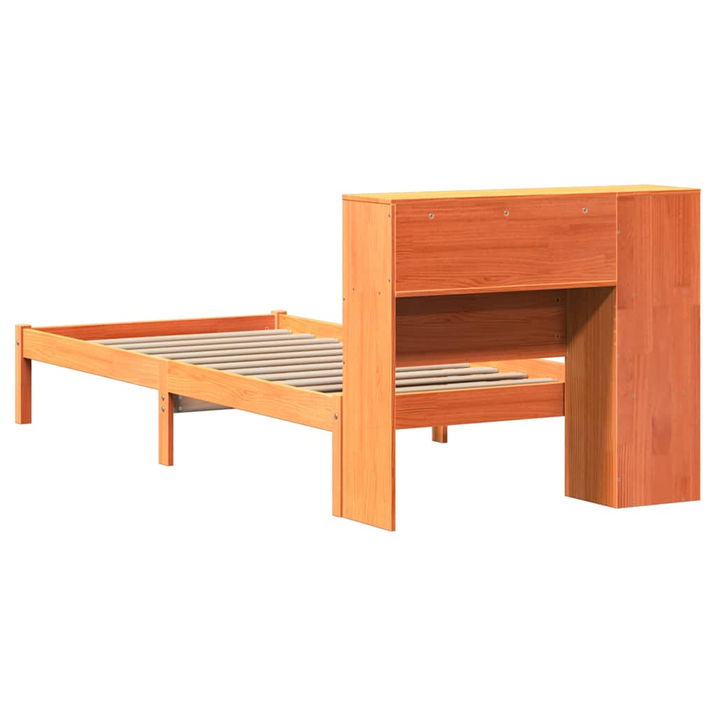 Bed met boekenkast zonder matras grenenhout wasbruin 75x190 cm