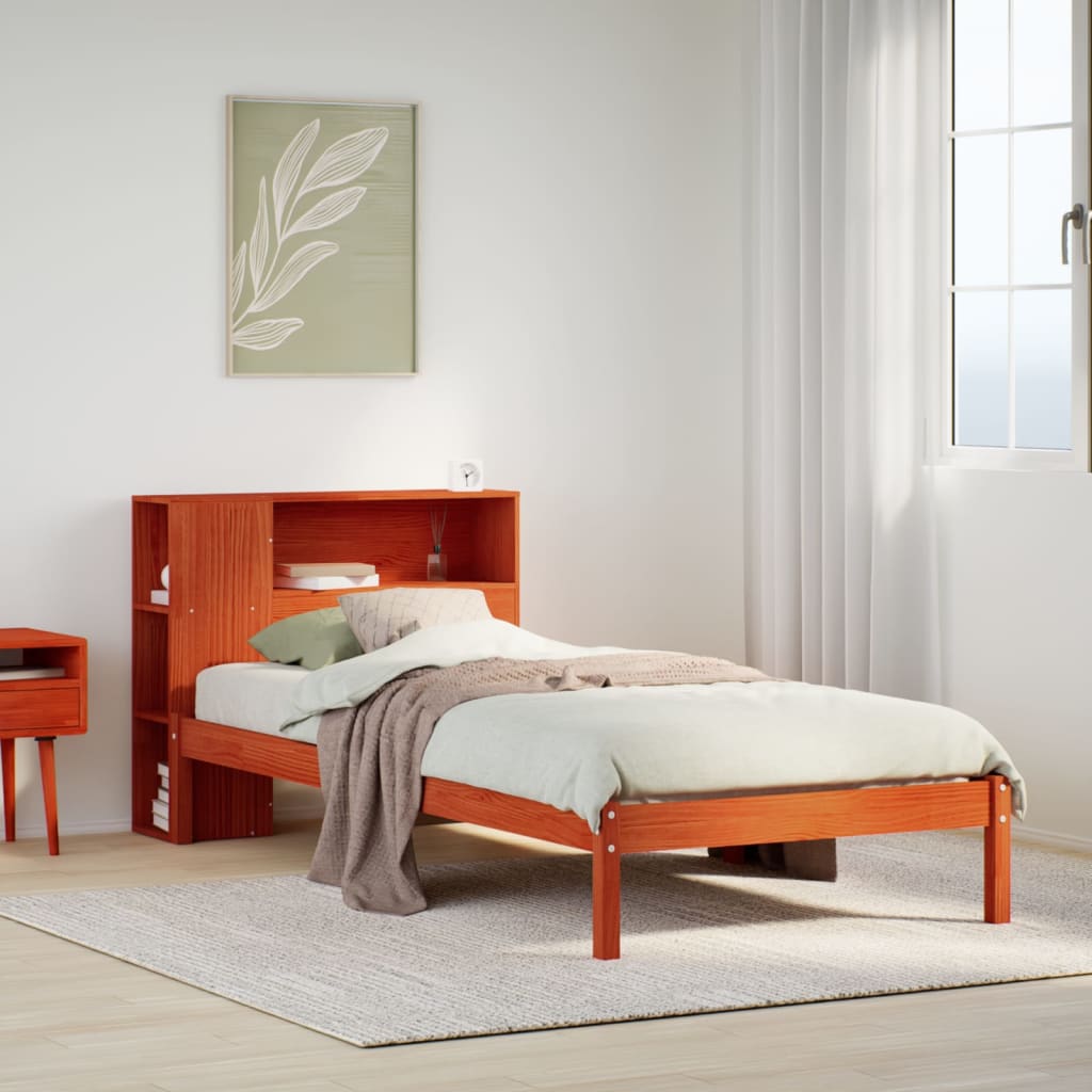 Bed met boekenkast zonder matras grenenhout wasbruin 100x200 cm is nu te koop bij PeponiXL, paradijselijk wonen!