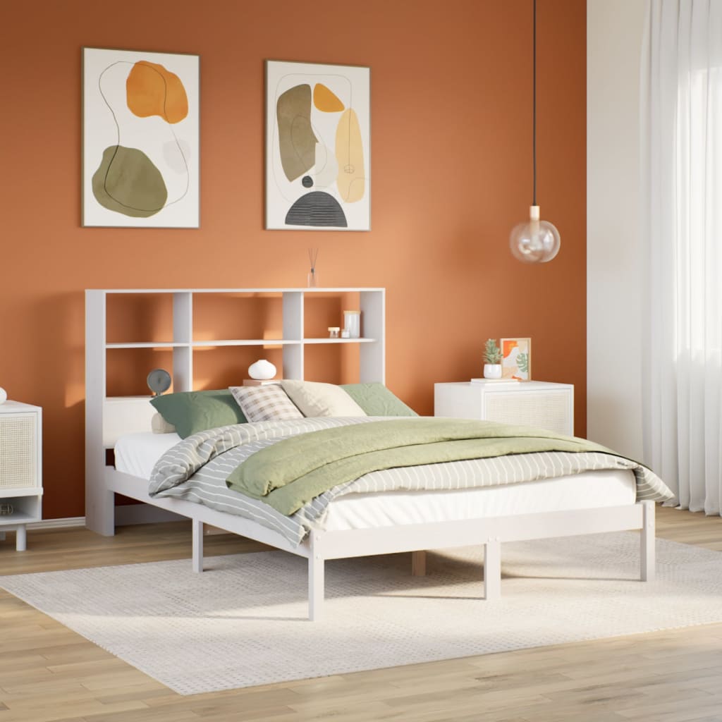 Bed met boekenkast zonder matras grenenhout wit 160x200 cm is nu te koop bij PeponiXL, paradijselijk wonen!