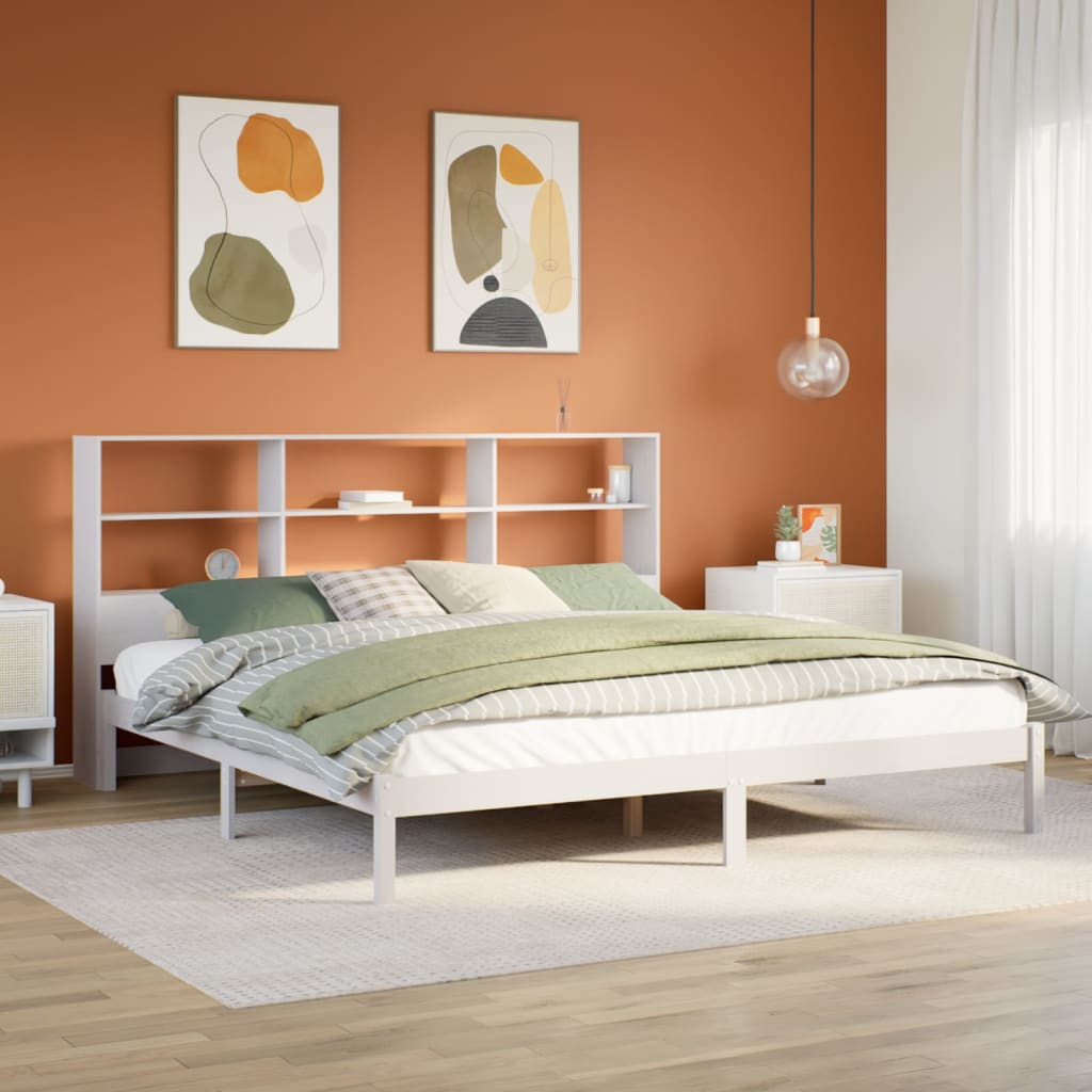 Bed met boekenkast zonder matras grenenhout wit 180x200 cm is nu te koop bij PeponiXL, paradijselijk wonen!