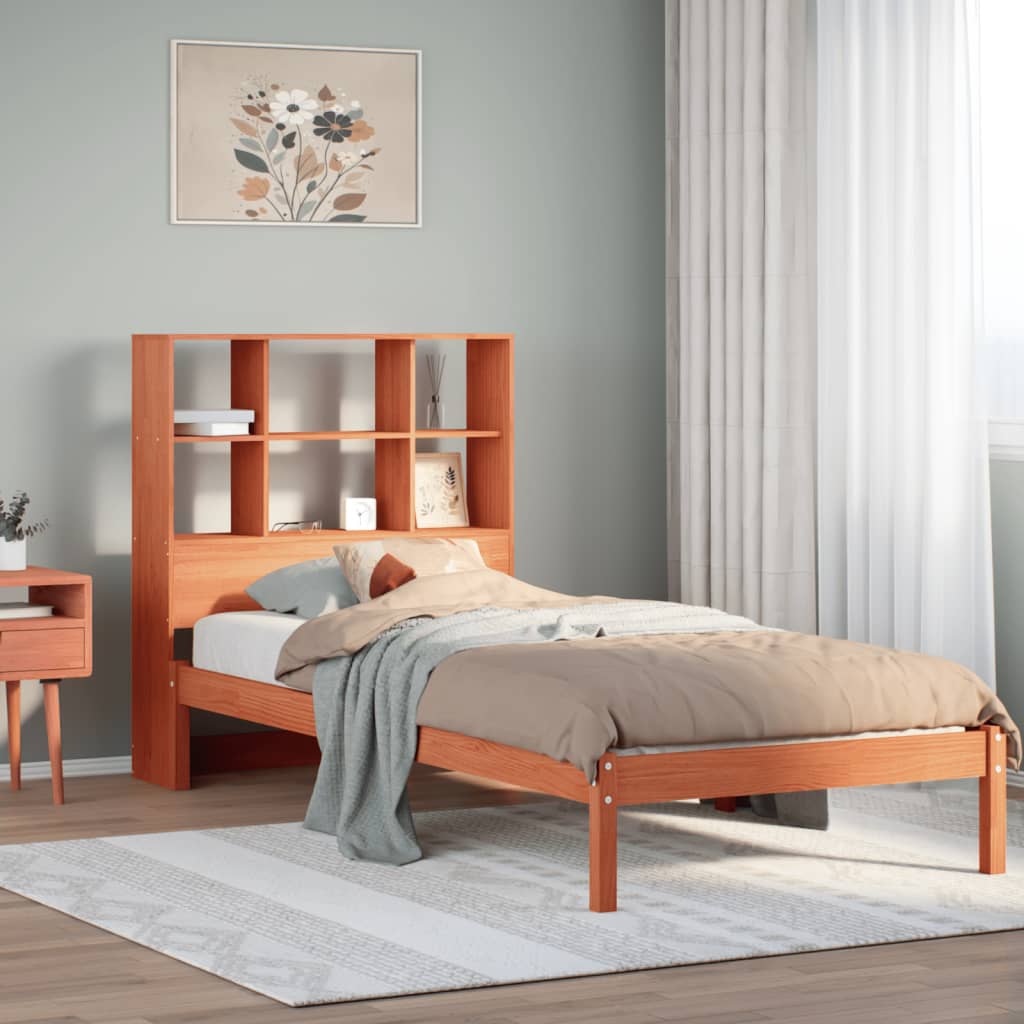 Bed met boekenkast zonder matras grenenhout wasbruin 100x200 cm is nu te koop bij PeponiXL, paradijselijk wonen!