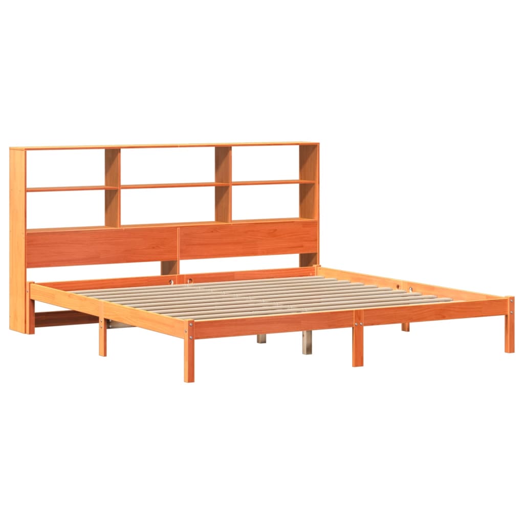 Bed met boekenkast zonder matras grenenhout wasbruin 180x200 cm
