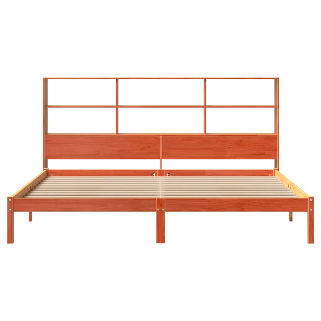 Bed met boekenkast zonder matras grenenhout wasbruin 180x200 cm