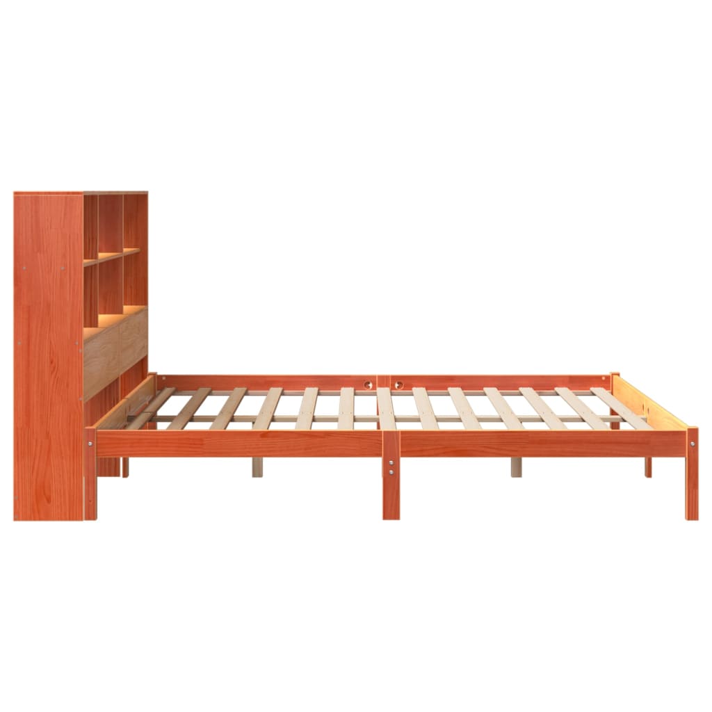 Bed met boekenkast zonder matras grenenhout wasbruin 180x200 cm