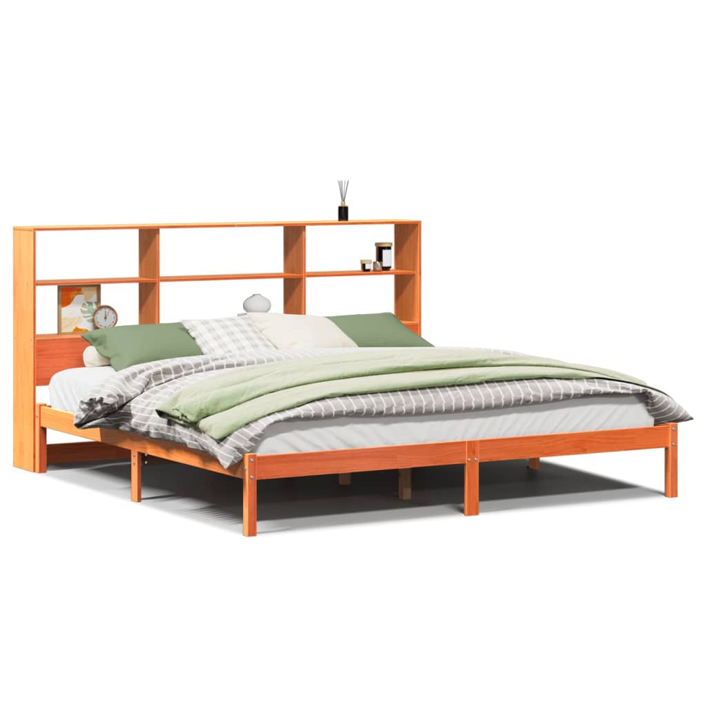 Bed met boekenkast zonder matras grenenhout wasbruin 200x200 cm is nu te koop bij PeponiXL, paradijselijk wonen!