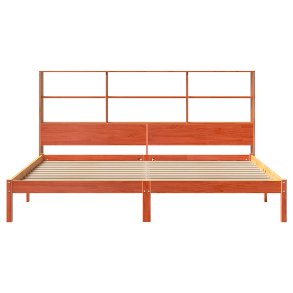 Bed met boekenkast zonder matras grenenhout wasbruin 200x200 cm is nu te koop bij PeponiXL, paradijselijk wonen!