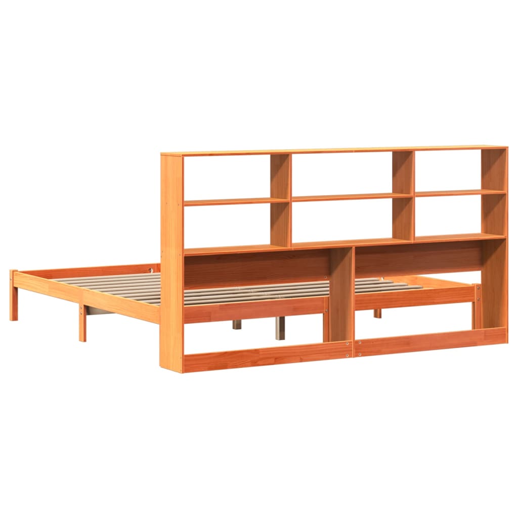 Bed met boekenkast zonder matras grenenhout wasbruin 200x200 cm is nu te koop bij PeponiXL, paradijselijk wonen!