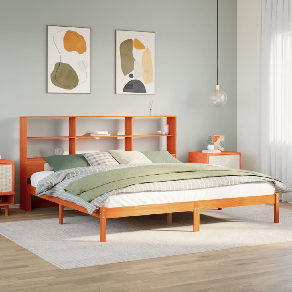Bed met boekenkast zonder matras grenenhout wasbruin 200x200 cm is nu te koop bij PeponiXL, paradijselijk wonen!