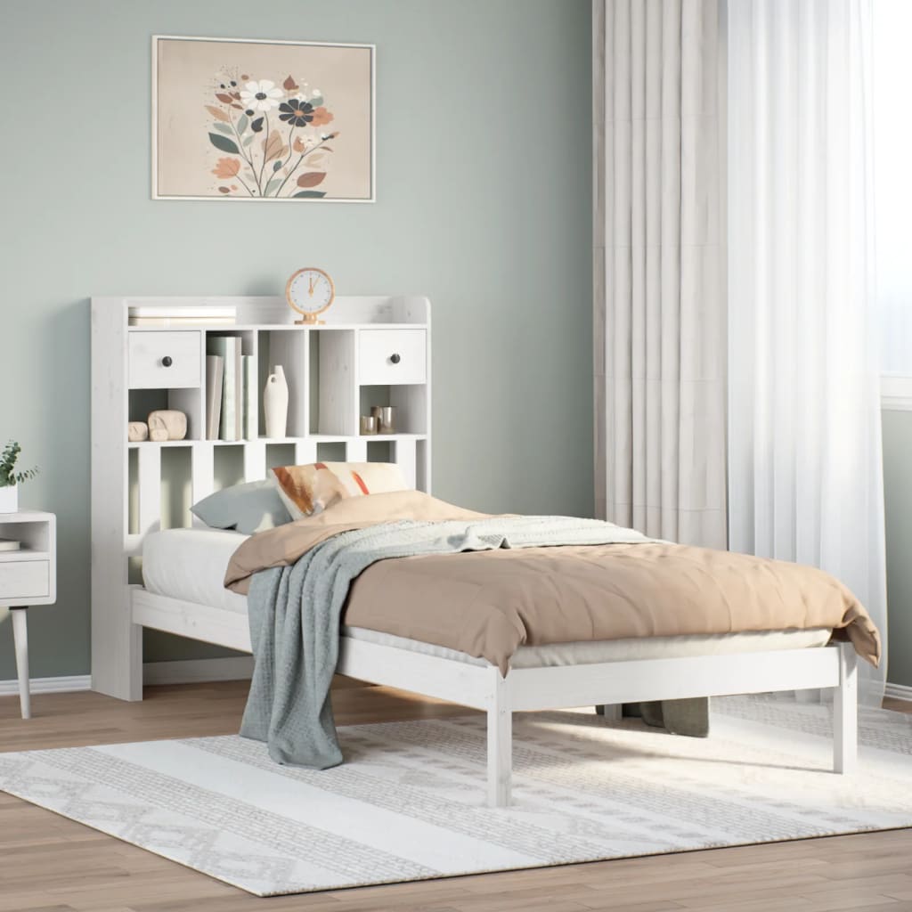 Bed met boekenkast zonder matras grenenhout wit 75x190 cm is nu te koop bij PeponiXL, paradijselijk wonen!