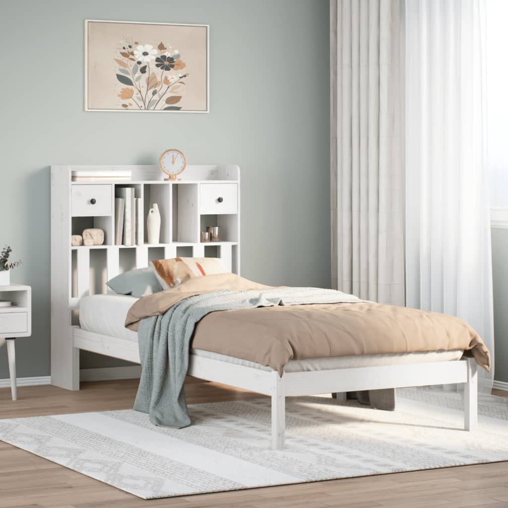 Bed met boekenkast zonder matras grenenhout wit 90x200 cm is nu te koop bij PeponiXL, paradijselijk wonen!