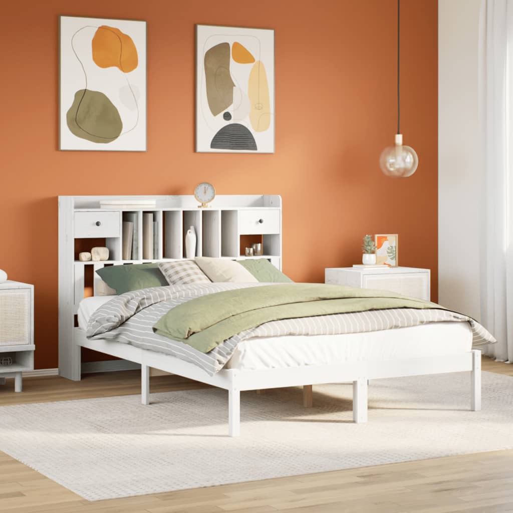Bed met boekenkast zonder matras grenenhout wit 140x200 cm is nu te koop bij PeponiXL, paradijselijk wonen!