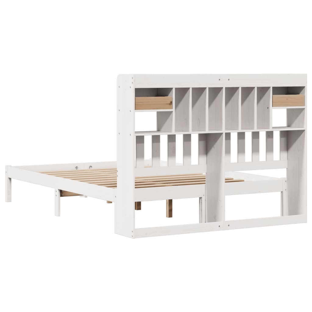 Bed met boekenkast zonder matras grenenhout wit 150x200 cm