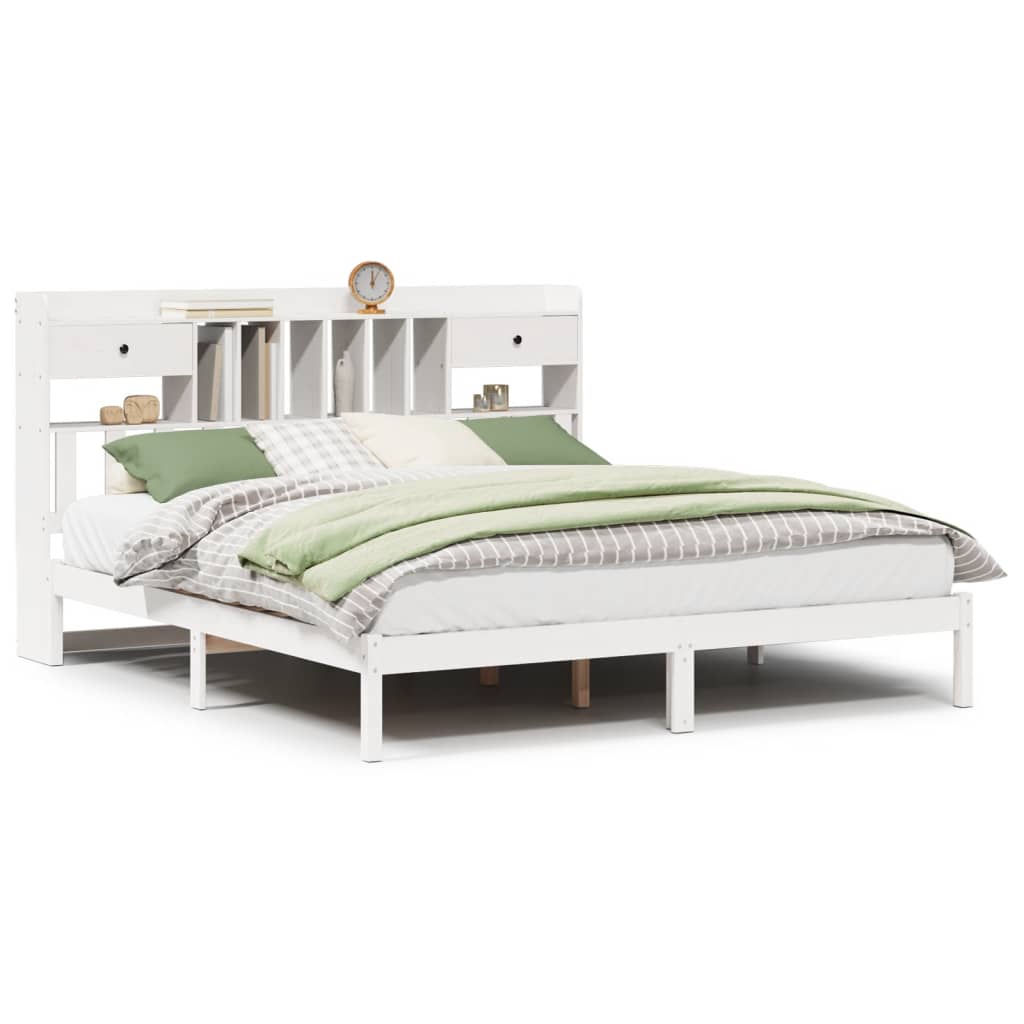 Bed met boekenkast zonder matras grenenhout wit 180x200 cm is nu te koop bij PeponiXL, paradijselijk wonen!