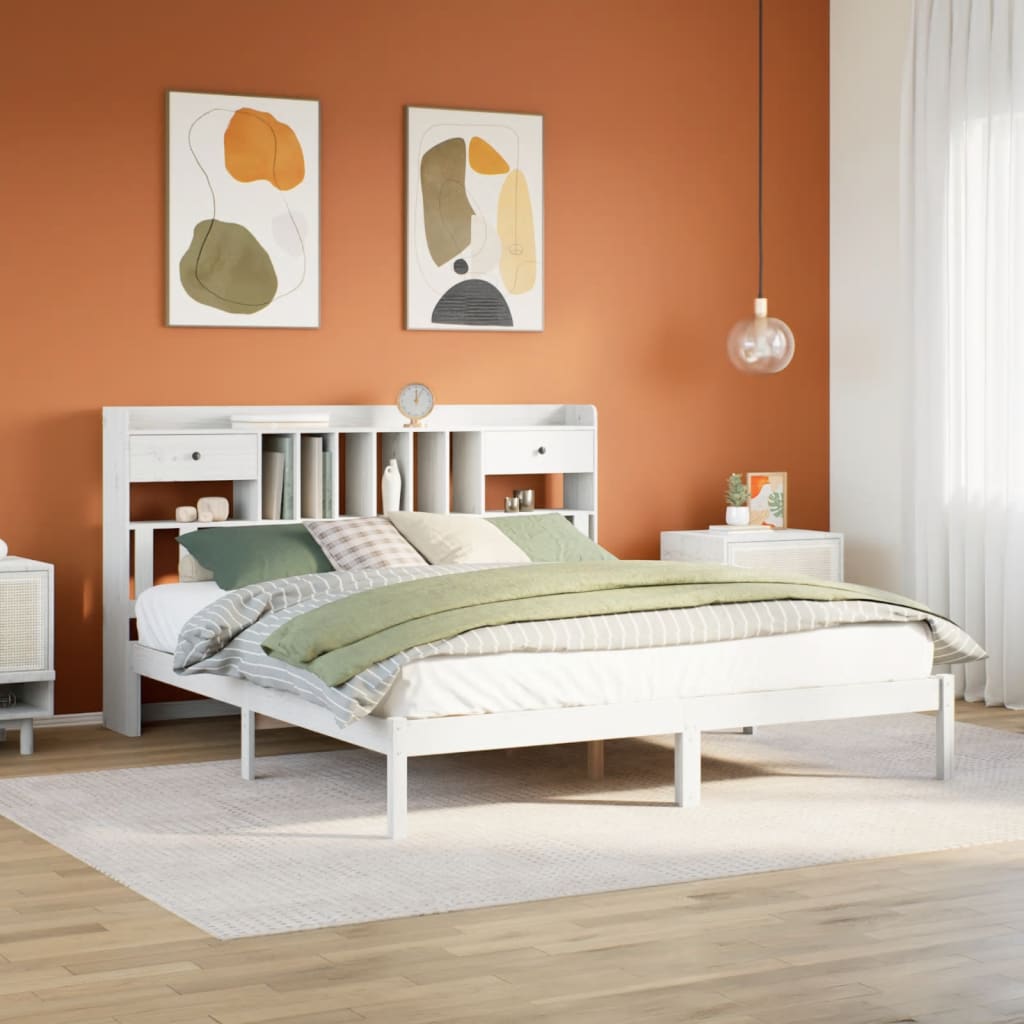 Bed met boekenkast zonder matras grenenhout wit 180x200 cm is nu te koop bij PeponiXL, paradijselijk wonen!