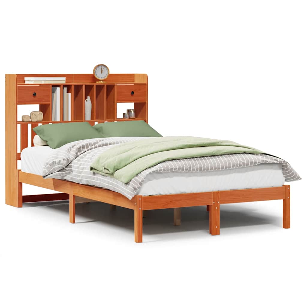 Bed met boekenkast zonder matras grenenhout wasbruin 135x190 cm is nu te koop bij PeponiXL, paradijselijk wonen!