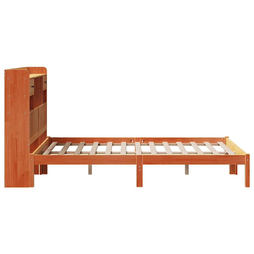 Bed met boekenkast zonder matras grenenhout wasbruin 135x190 cm is nu te koop bij PeponiXL, paradijselijk wonen!