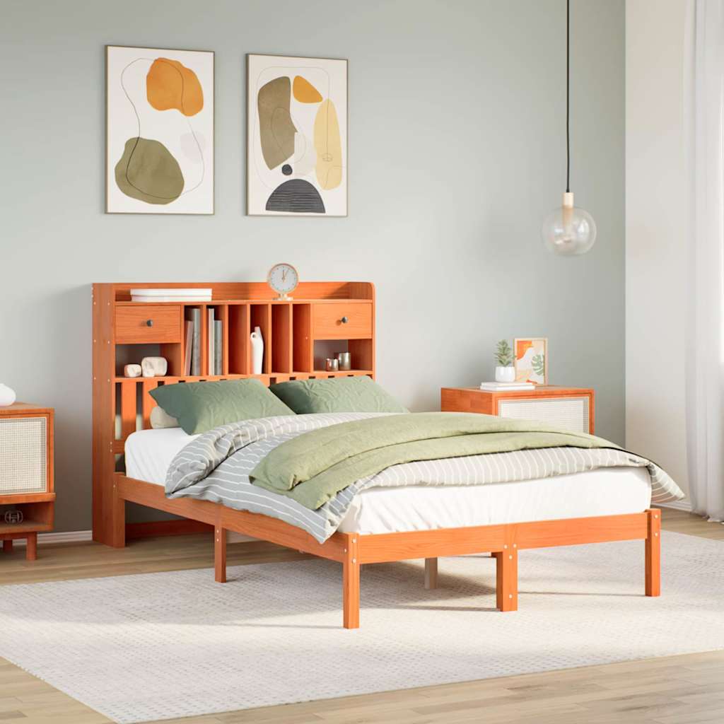 Bed met boekenkast zonder matras grenenhout wasbruin 135x190 cm is nu te koop bij PeponiXL, paradijselijk wonen!