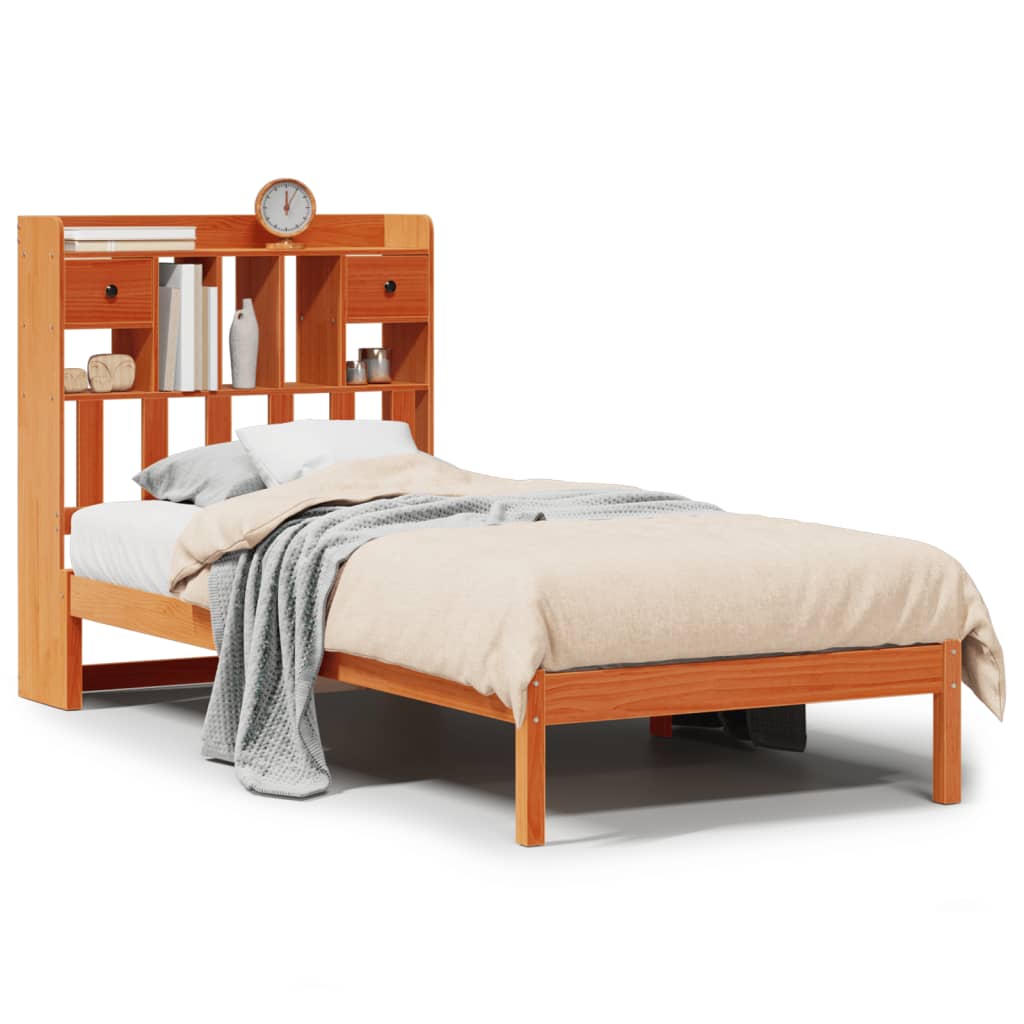 Bed met boekenkast zonder matras grenenhout wasbruin 100x200 cm is nu te koop bij PeponiXL, paradijselijk wonen!