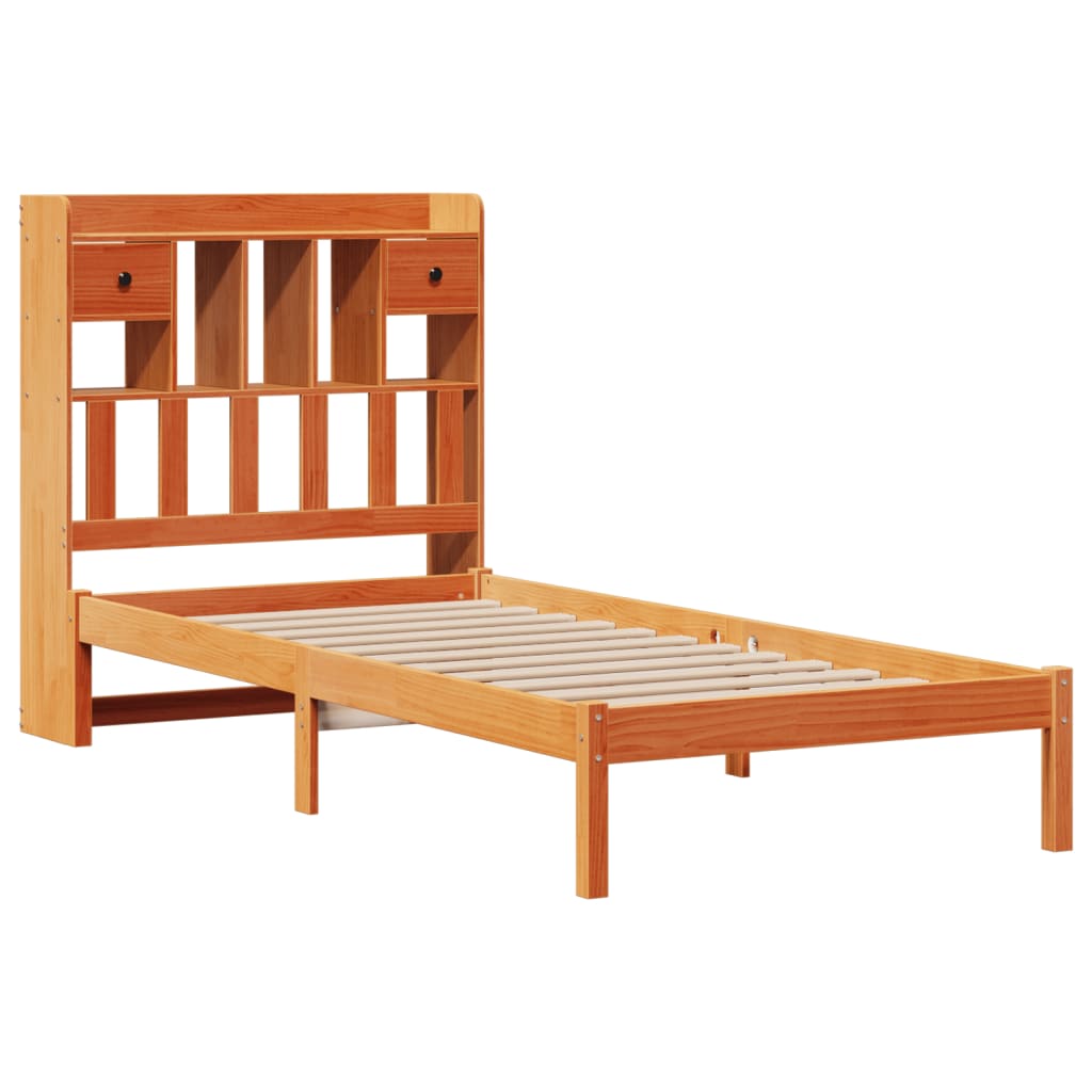 Bed met boekenkast zonder matras grenenhout wasbruin 100x200 cm is nu te koop bij PeponiXL, paradijselijk wonen!